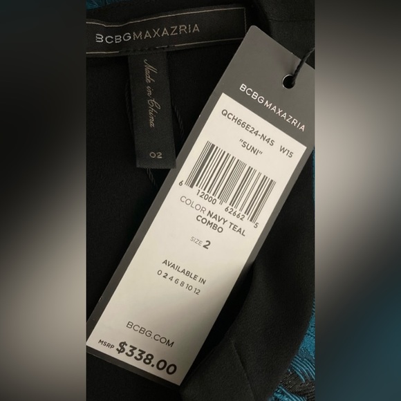 BCBGMaxAzria Sleeveless Suni Teal Feather Jacquard Peplum Mini Dress CL3 - Picture 5 of 8